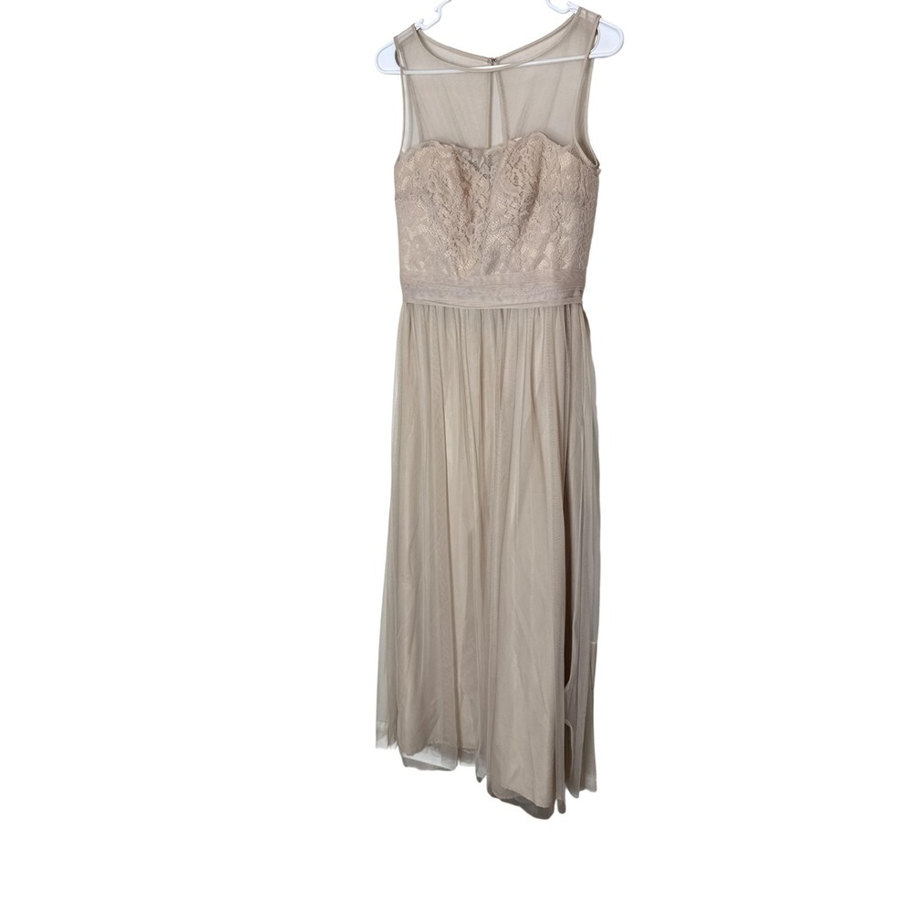 Amsale Dress Womens 6 Beige Lace Tulle Sweetheart Maxi Gown Formal Wedding